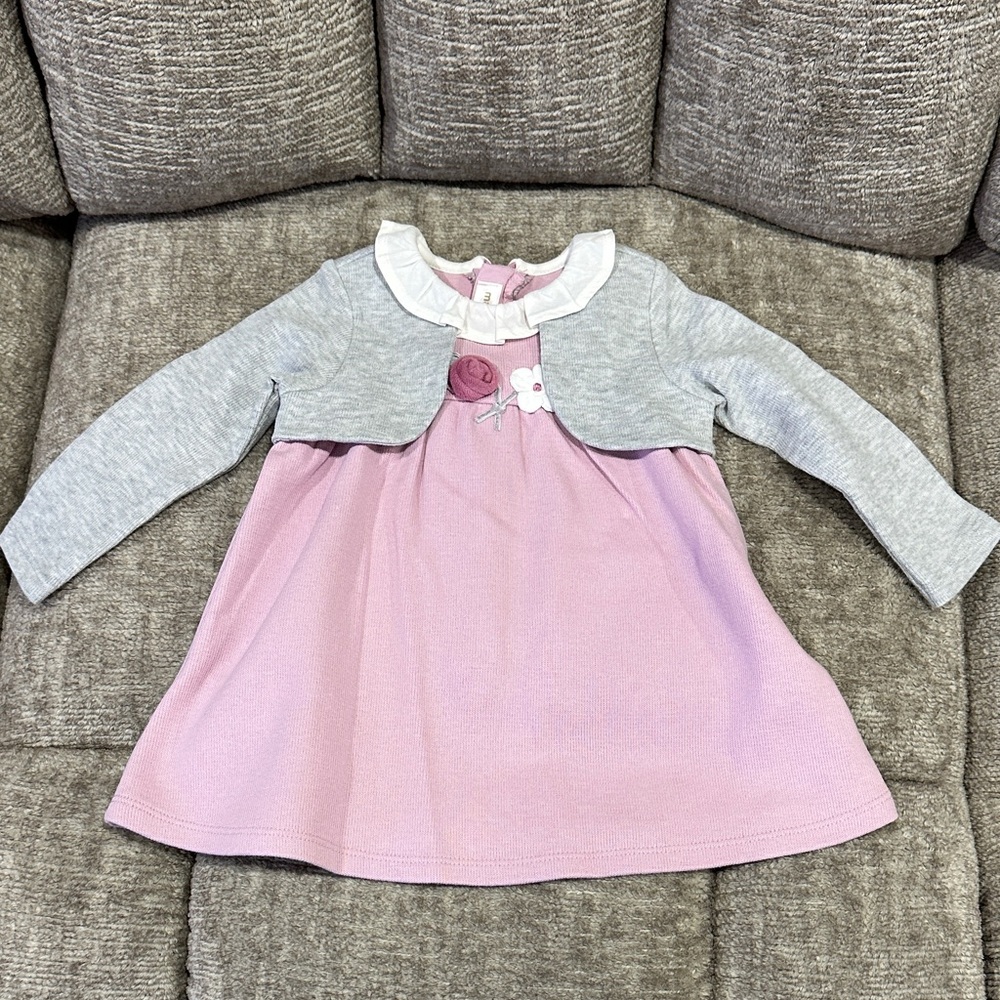 NWT Mayoral Baby Girl Pink Gray Layered Dress Cardigan 12M